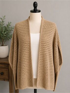 J Crew Open-Front Crochet Knit Cardigan Sweater - Beige